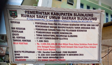 Kangkangi UU Tentang Bangunan Gedung, Pekerjaan RSU Tanah Badantung-Sijunjung Disinyalir Langgar Kontrak Kerja